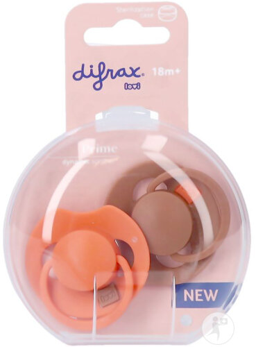 Difrax Prime Dynamic Schnuller 18 Monate+ Granola/Orange 2 Stück