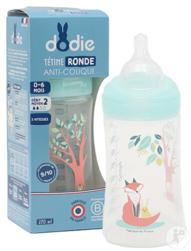 Dodie Babyflasche Initiation+ Valentin 0-6 Monate Sauger 3 Geschwindigkeiten Durchfluss 2 Grün 270ml