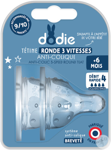 Dodie Initiation+ Runde Anti-Kolik Weithals-Flaschensauger 6+ Monate 2 Stück