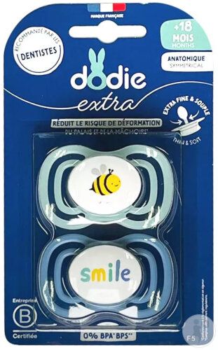 Dodie Schnuller +18 Monate Duo Tag Extra Smile Blau F5 2 Stück