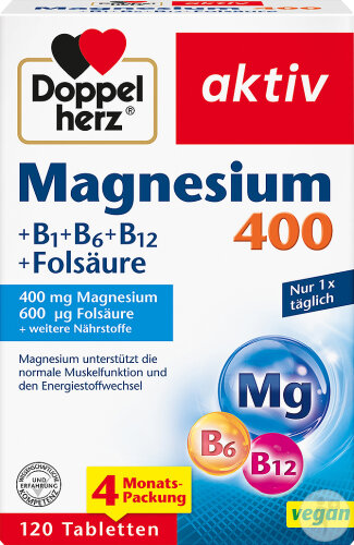 Doppelherz Aktiv Magnesium 400 + B1 + B6 + B12 + Folsäure Tabletten 120 Stück
