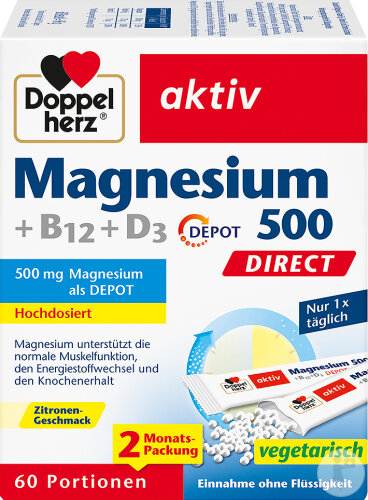 Doppelherz Aktiv Magnesium 500 + B12 + D3 Depot Direkt Granulat 60 Stück
