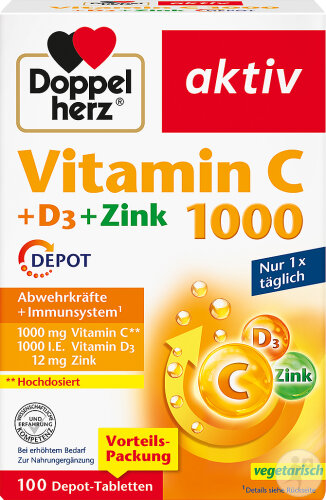 Doppelherz Aktiv Vitamin C 1000 + D3 + Zink Depot Tabletten 100 Stück