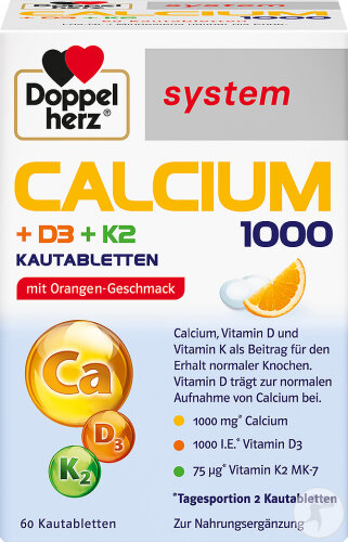 Doppelherz System Calcium 1000 + D3 + K2 Kautabletten 60 Stück