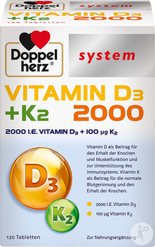 Doppelherz System Vitamin D3 2000 + K2 120 Stück