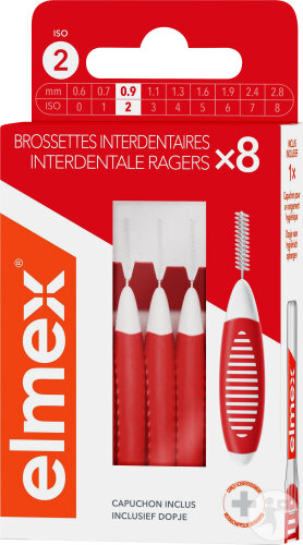 Elmex Kariesschutz Interdentalbürsten 0,9mm Größe 2 Rot 8 Stück