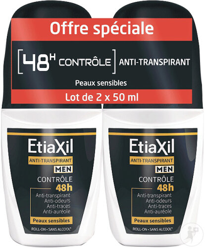 Etiaxil Deodorant Men Antitranspirant-Kontrolle 48h Empfindliche Haut Roll-On 2x50ml