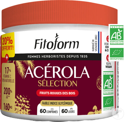 Fitoform Bio-Acerola Mit Kokoszucker - Reich An Vitamin C 60 Kautabletten