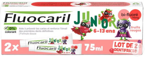 Fluocaril Junior Zahnpasta 6-13 Jahre Bi-Fluore 145mg Rote Früchte Tube 2x75ml