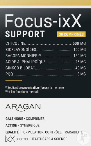 ixX Pharma Focus ixX Support Gedächtnis Konzentration Bacopa Ginkgo & Citicolin 30 Tabletten