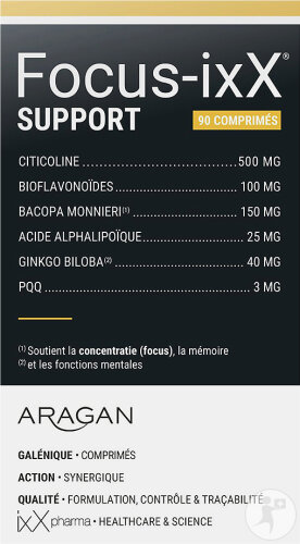 ixX Pharma Focus ixX Support Gedächtnis Konzentration Bacopa Ginkgo & Citicolin 90 Tabletten