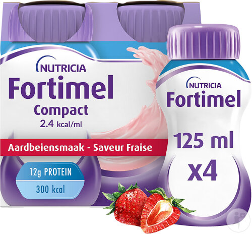 Fortimel Compact 2,4kcal Erdbeergeschmack Nahrungsergänzung Bei Mangelernährung Flaschen 4x125ml