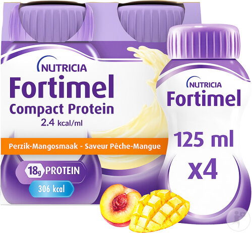 Fortimel Compact Protein 2,4kcal Pfirsich-Mango Geschmack Flaschen 4x125ml