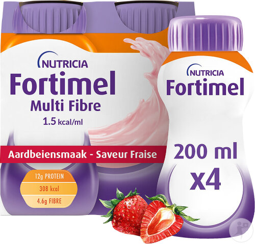 Fortimel Multifibre 1,5kcal Erdbeergeschmack Nahrungsergänzung Bei Mangelernährung 4x200ml