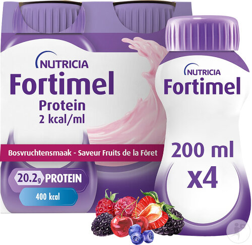 Fortimel Protein 2kcal Waldfrüchte Geschmack Flaschen 4x200ml