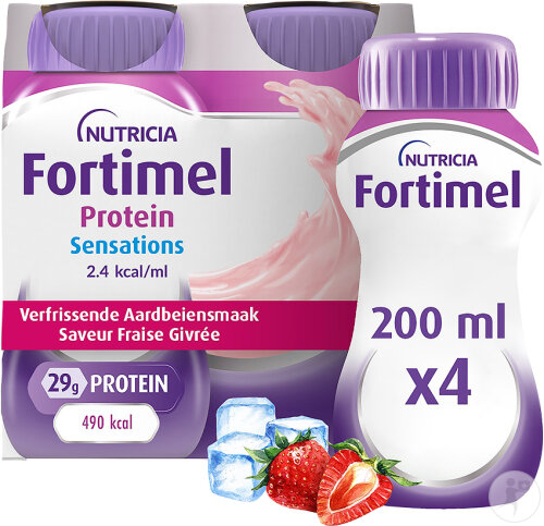 Fortimel Protein Sensations 2,4kcal Gefrorene Erdbeere Geschmack Flaschen 4x200ml