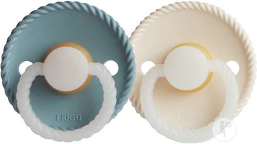 Frigg Rope Latex-Schnuller T2 Nacht Stone Blue/Cream 2 Stück