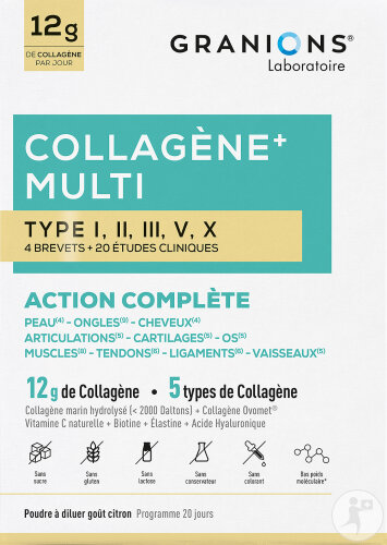 Granions Collagène+ Multi 5 Arten Von Kollagen Nahrungsergänzungsmittel Geschmack Zitrone Pulver 260