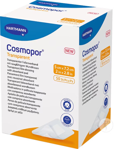 Hartmann Cosmopor Transparent Verband Mit Saugkissen 5x7,2cm 50 Stück