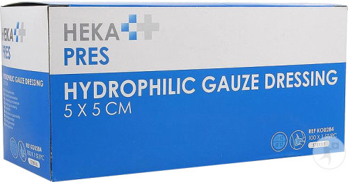 Heka Pres Hydrophiler Mullverband 5x5cm Steril 12 Schichten 100 Stück