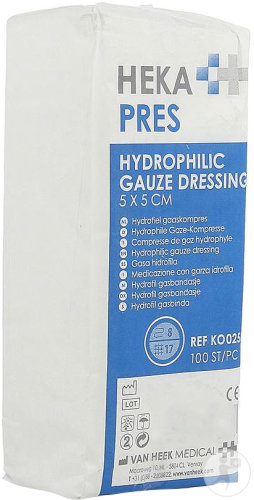 Heka Pres Hydrophiler Mullverband 5x5cm Steril 8 Schichten 100 Stück
