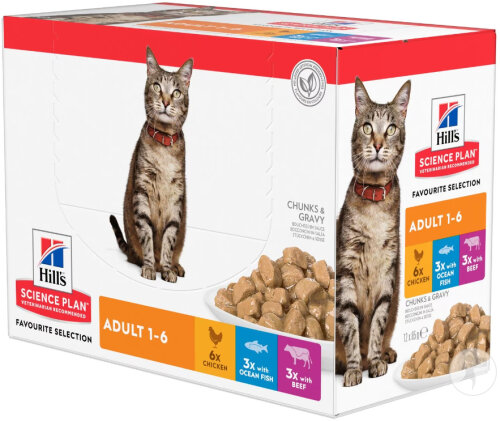 Hill's Science Plan Katze Adult Nassfutter Multipack Huhn Rind Und Meeresfisch 12x85g