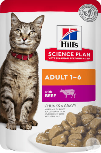 Hill's Science Plan Adult 1-6 Mahlzeitbeutel Für Erwachsene Katzen Mit Rind 12x85g