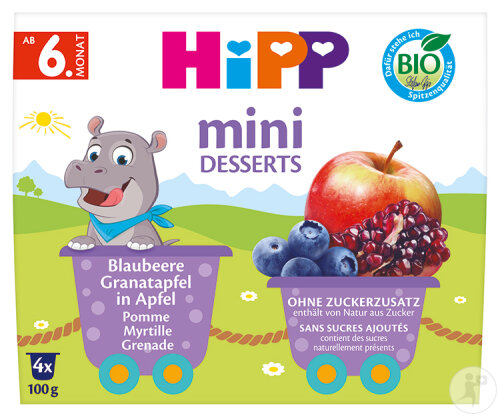 Hipp Mini Dessert Apfel Heidelbeere Granatapfel Bio 4x100g