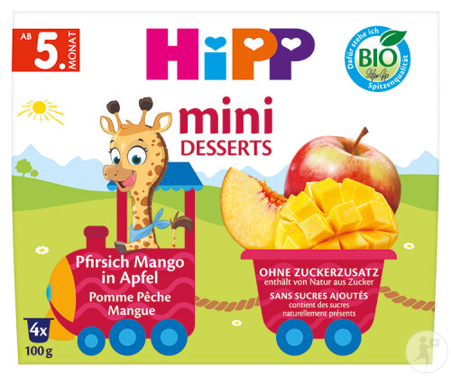 Hipp Mini Dessert Apfel Pfirsich Mango Bio 4x100g
