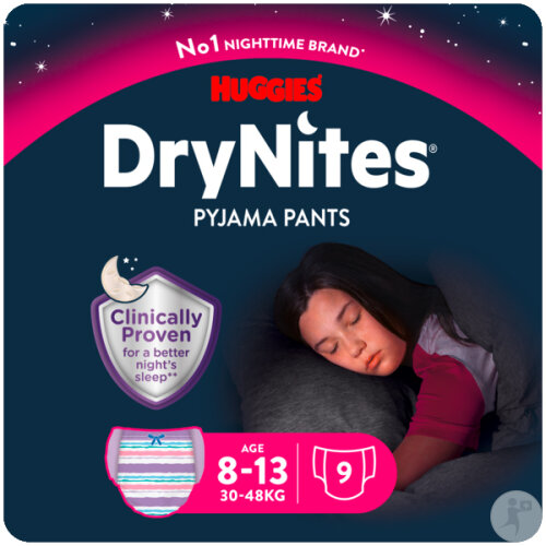 Huggies DryNites Girls 8-13 Jahre Saugfähige Nachtwäsche 9 Stück