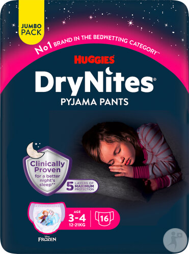 Huggies DryNites Nachtunterhosen Mädchen 3-4 Jahre 12-21kg 16 Stück