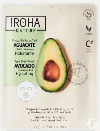 Iroha Nature Feuchtigkeitsspendende Tuchmaske Für Das Gesicht Mit Avocado 1 Stück