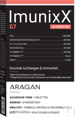 ixX Pharma ImunixX G7 Abwehrkräfte/Atemwege Imunoglukan/PEA/Kamcold/Zink 20 Tabletten