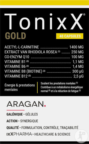 ixX Pharma TonixX Gold Müdigkeit & Mentale Energie Rhodiola CoQ10 & Vitamine B 40 Kapseln