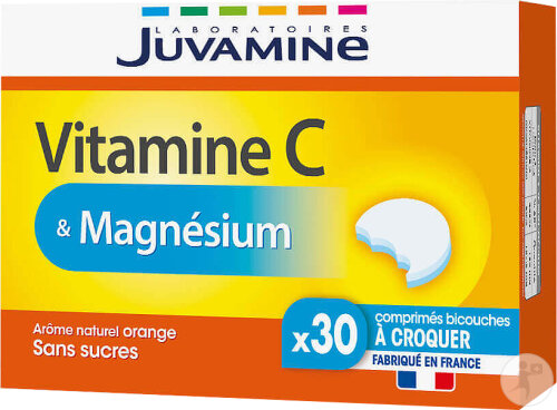 Juvamine Vitamin C Und Magnesium Orangenaroma Zuckerfrei 30 Doppelschichtige Kautabletten