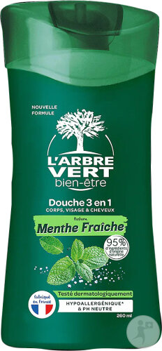 L'Arbre Vert Dusche Für Männer 3In1 Körper Gesicht Und Haar Frische Minze 260ml