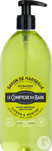 Le Comptoir Du Bain Traditionelle Seife Marseille Zitrone Minze Körper Hände Empfindliche Haut 1l