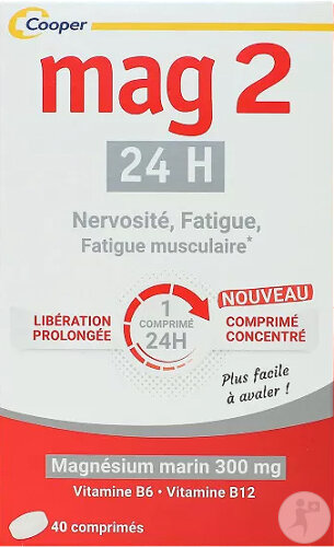 Mag2 24h Nahrungsergänzung Magnesium Vitamin B6 B12 Nervosität Müdigkeit 2x40 Tabletten