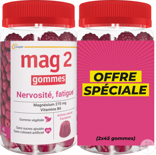 Mag2 Gummis Nervosität Müdigkeit Magnesium Vitamin B6 Himbeere 2x45 Gummis