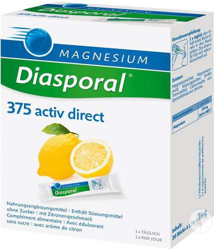 Magnesium Diasporal 375 Activ Direct Zitronengeschmack 20 Sticks