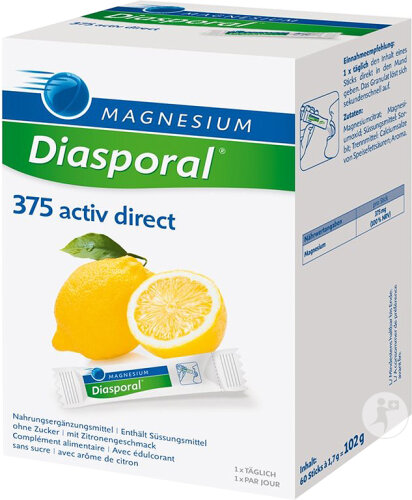 Magnesium Diasporal 375 Activ Direct Zitronengeschmack 60 Sticks
