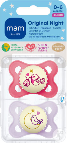 Mam Schnuller Original Night Pure Silicone 0-6 Monate Rosa 2 Stück