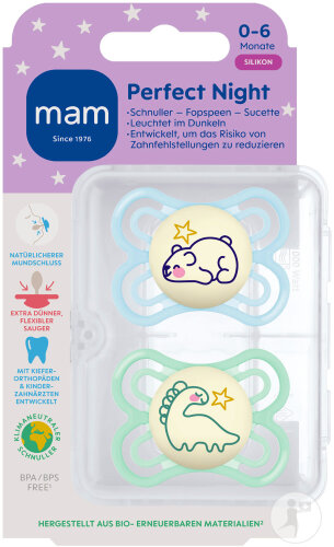 Mam Schnuller Perfect Night Silicone Pure 0-6 Monate Blau 2 Stück