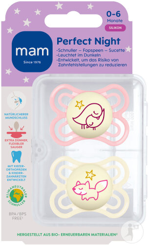 Mam Schnuller Perfect Night Silicone Pure 0-6 Monate Rosa 2 Stück