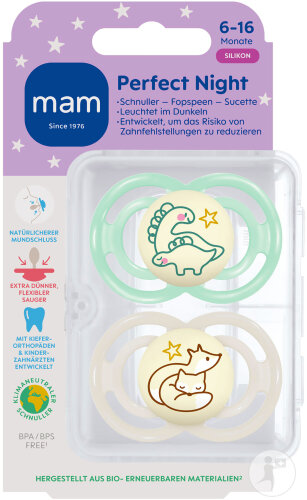 Mam Schnuller Perfect Night Silicone Pure 6-16 Monate Unisex 2 Stück