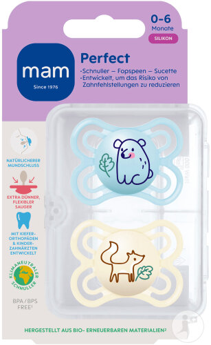 Mam Schnuller Perfect Silicone Pure 0-6 Monate Blau 2 Stück