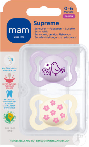 Mam Schnuller Supreme Silicone Pure 0-6 Monate Lila 2 Stück