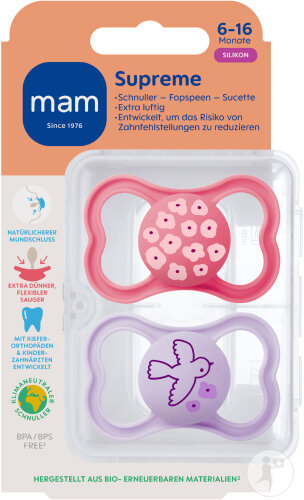 Mam Schnuller Supreme Silicone Pure 6-16 Monate Rosa 2 Stück