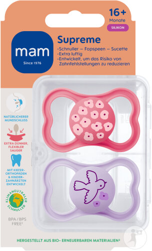 Mam Schnuller Supreme Silicone Pure +16 Monate Rosa 2 Stück