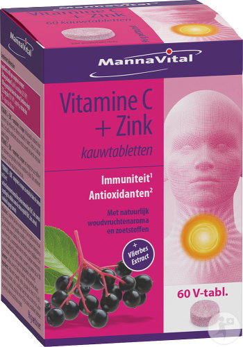 Mannavital Vitamin C + Zink mit Holunderblütenextrakt 60 Kautabletten